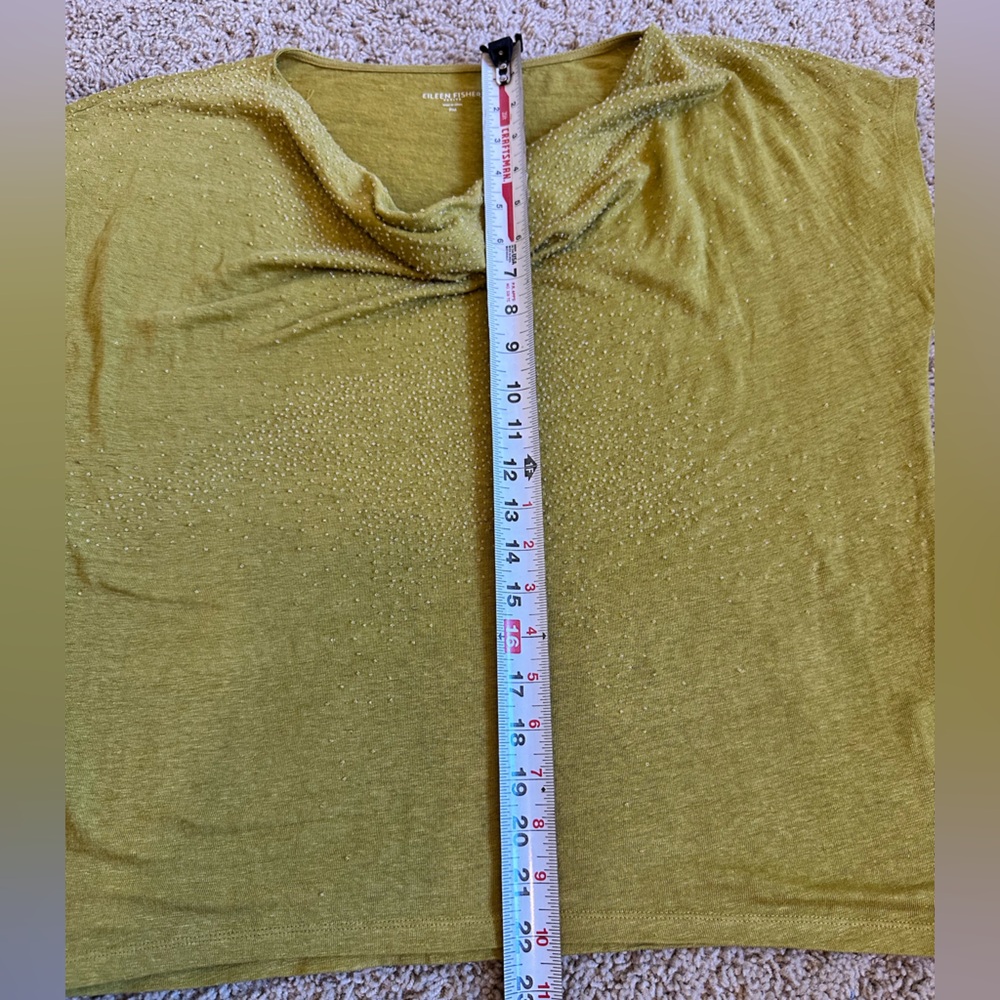 Eileen Fisher BEADED CHARTREUSE 100% Linen Petite Medium - Picture 9 of 10